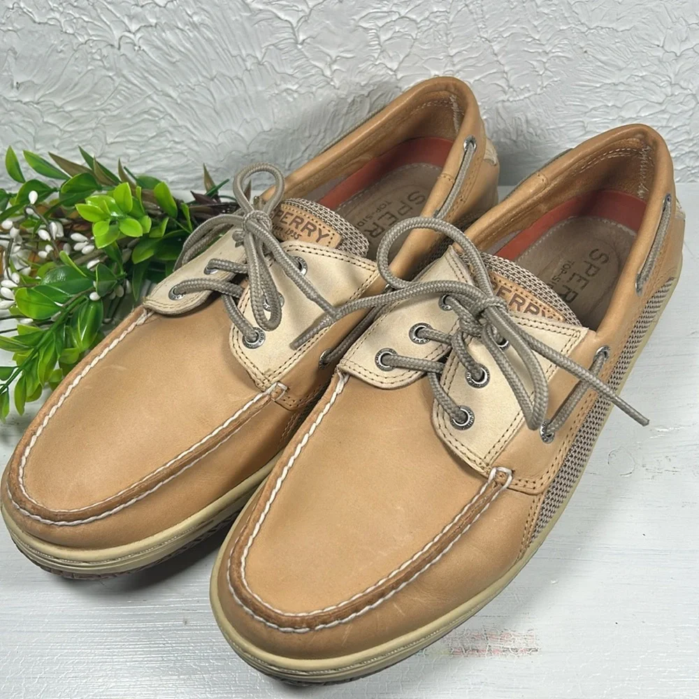 Sperry Billfish 3 Eye Leather Men's Top Sider Tan Cream Boat Shoes Loafer Style